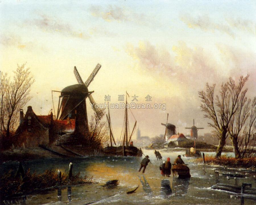 A Frozen River Landscape - 扬·雅各布·柯恩拉德·施普勒